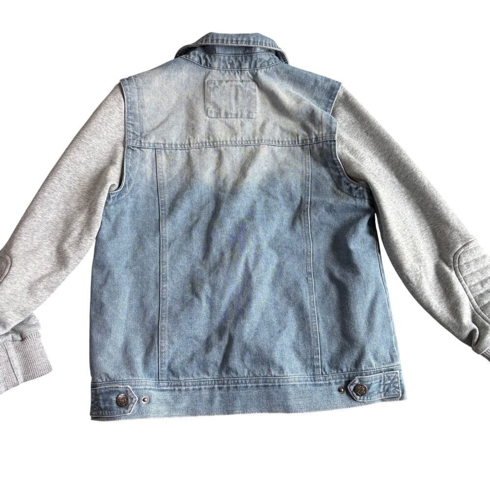 Urban Republic Kids Blue Denim Hybrid Hoodie Jacket Gray Moto Sleeves Size 14/16 - Picture 4 of 8